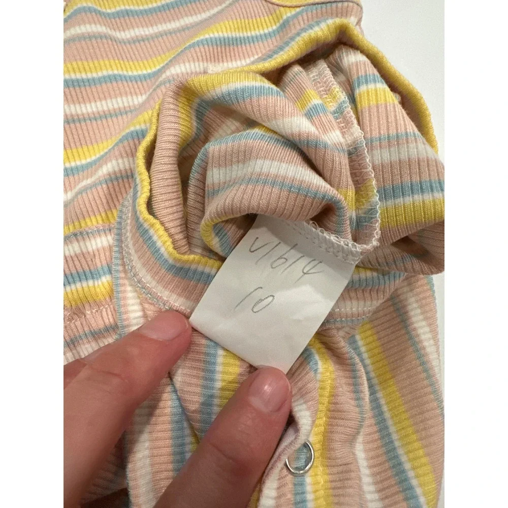 Vignette Baby Girls Pastel Stripe Ribbed Romper Sleeveless Pink Yellow 9-12M NEW